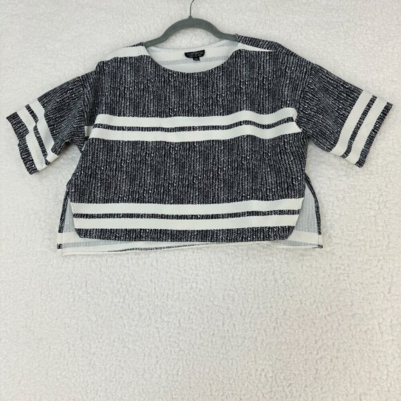 TOPSHOP Cropped Short Sleeve Top Womens Black White Striped Side Split Size 0 - Picture 1 of 6